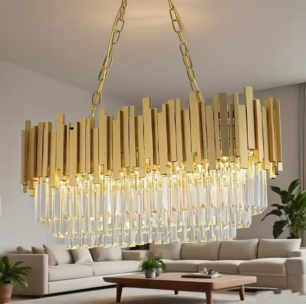 Golden Crystal Pendant Light, Oval Embedded Ceiling
