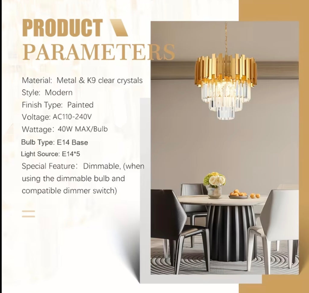 Crystal Golden Chandelier Modern Crystal Pendant