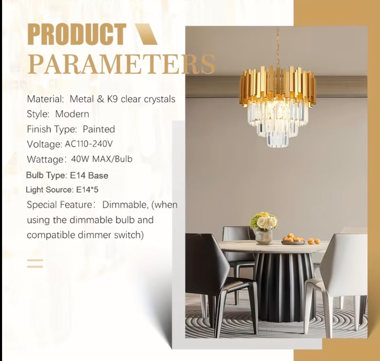 Crystal Golden Chandelier Modern Crystal Pendant