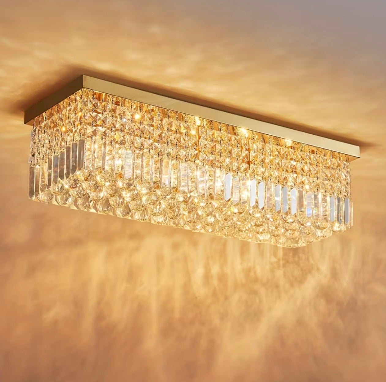 Modern Rectangular Crystal Ceiling Light