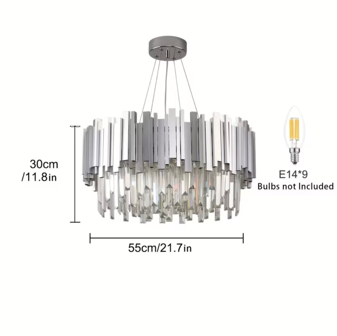 Silvery Crystal Chandelier, Round Double-Layer Ceiling
