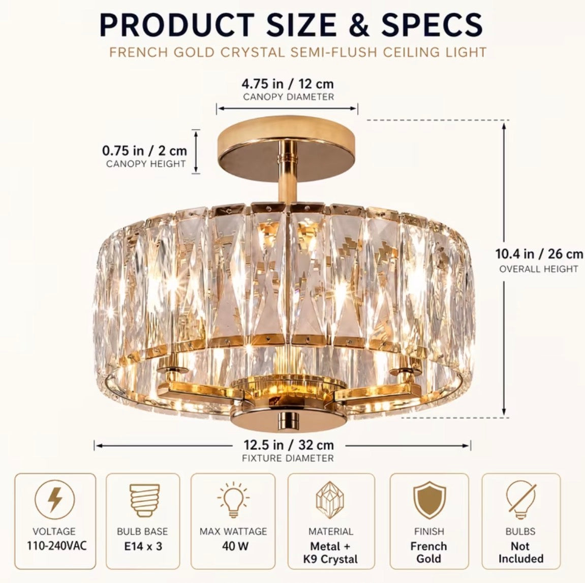 Crystal Golden Pendant Ceiling Light