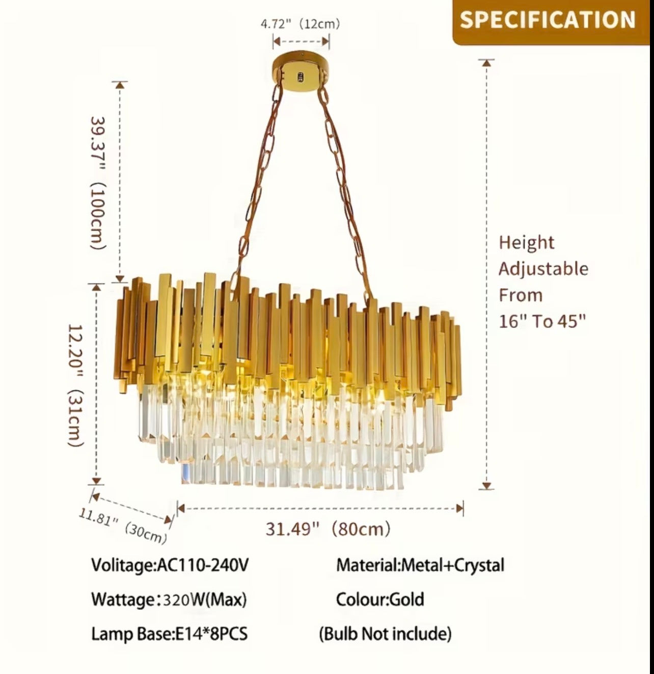 Golden Crystal Pendant Light, Oval Embedded Ceiling