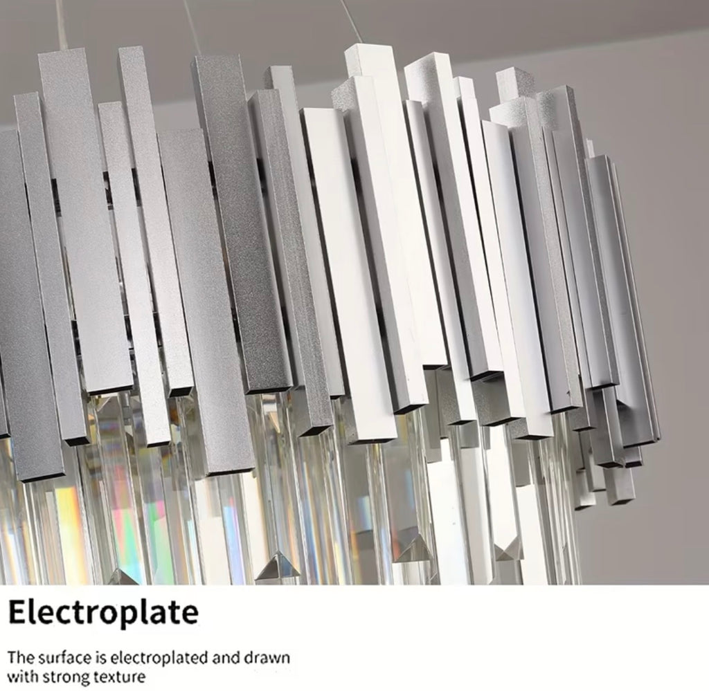 Silvery Crystal Chandelier, Round Double-Layer Ceiling