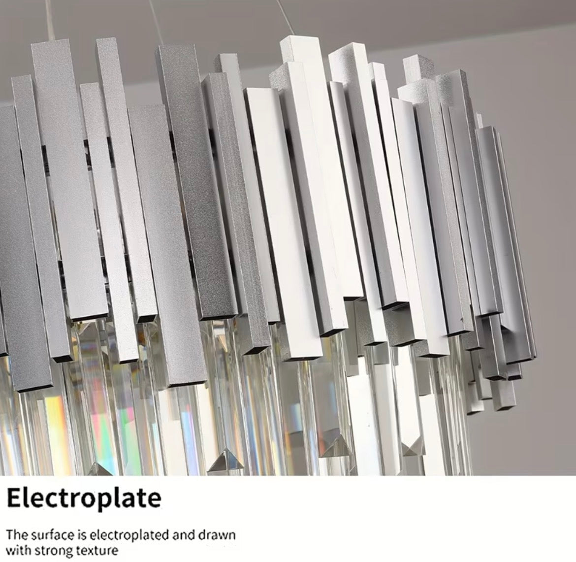 Silvery Crystal Chandelier, Round Double-Layer Ceiling