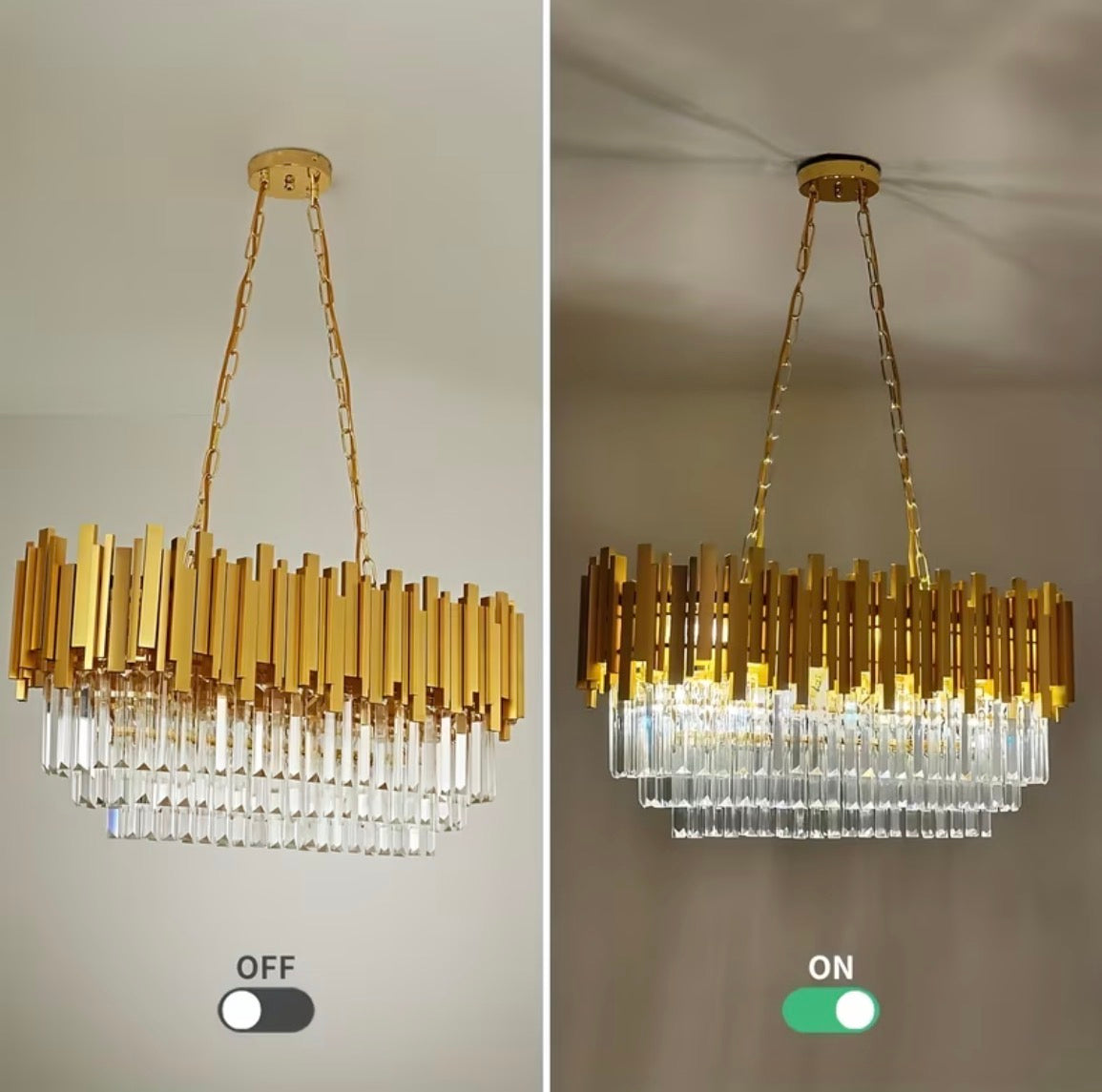 Golden Crystal Pendant Light, Oval Embedded Ceiling
