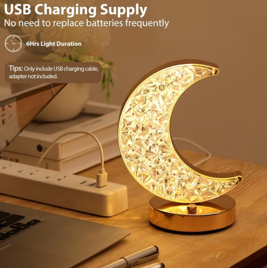 Rechargeable Acrylic Crystal  3 colour touch  Moon Lamp