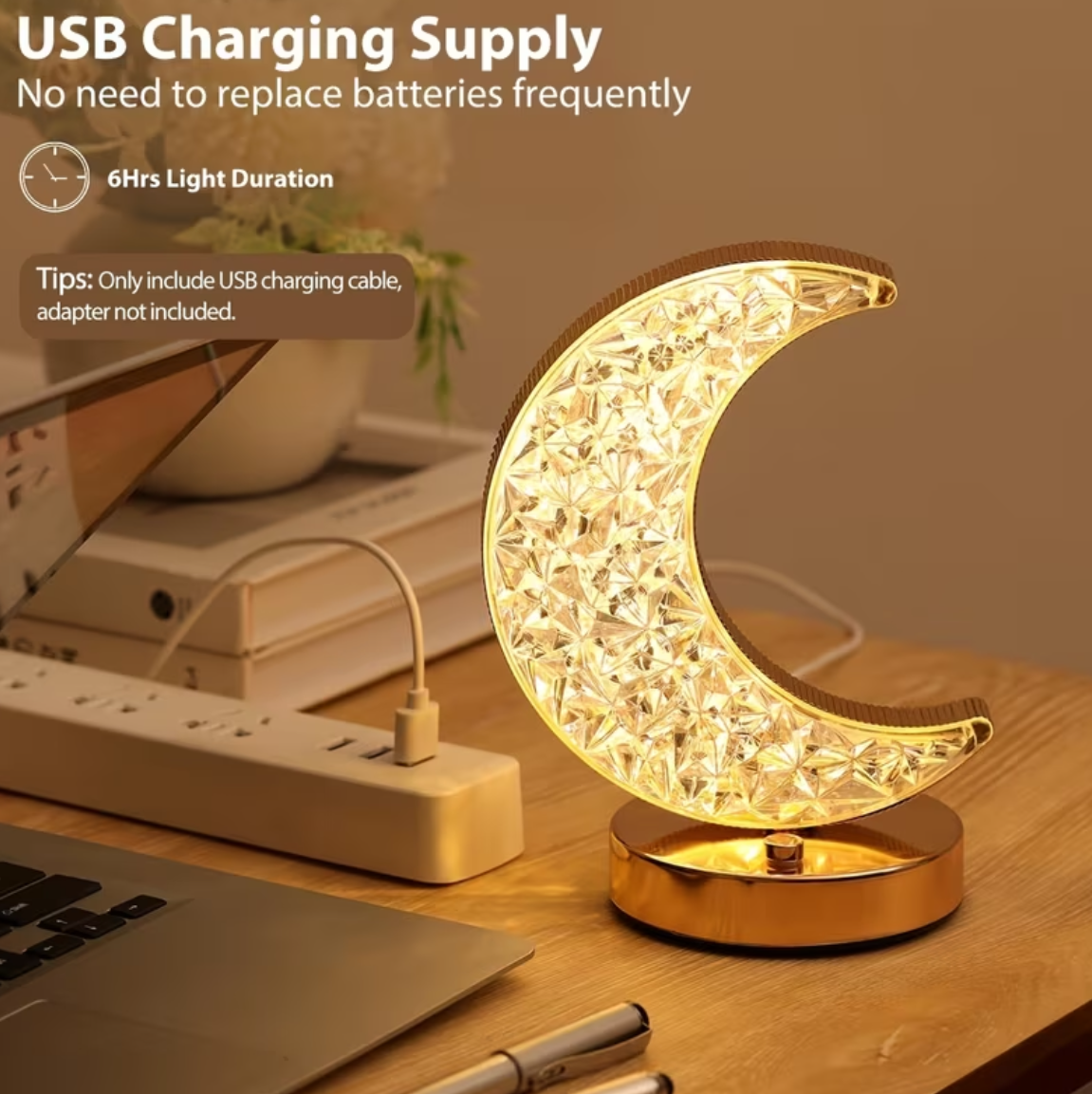 Rechargeable Acrylic Crystal  3 colour touch  Moon Lamp