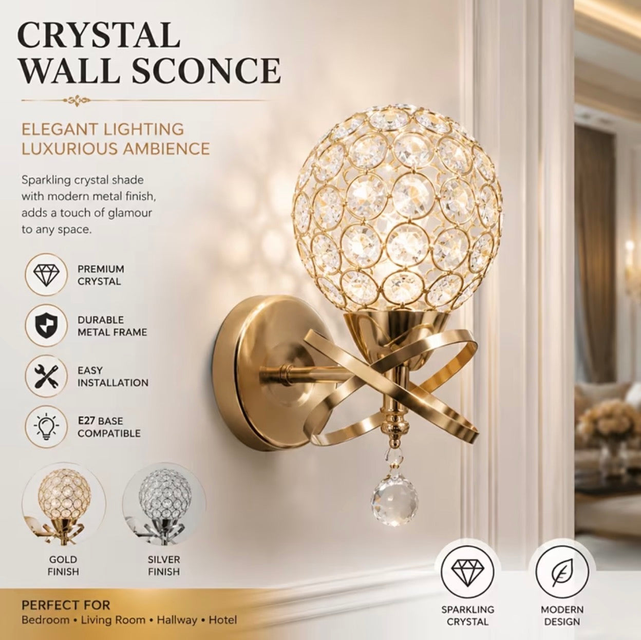 Elegant Modern Crystal wall light